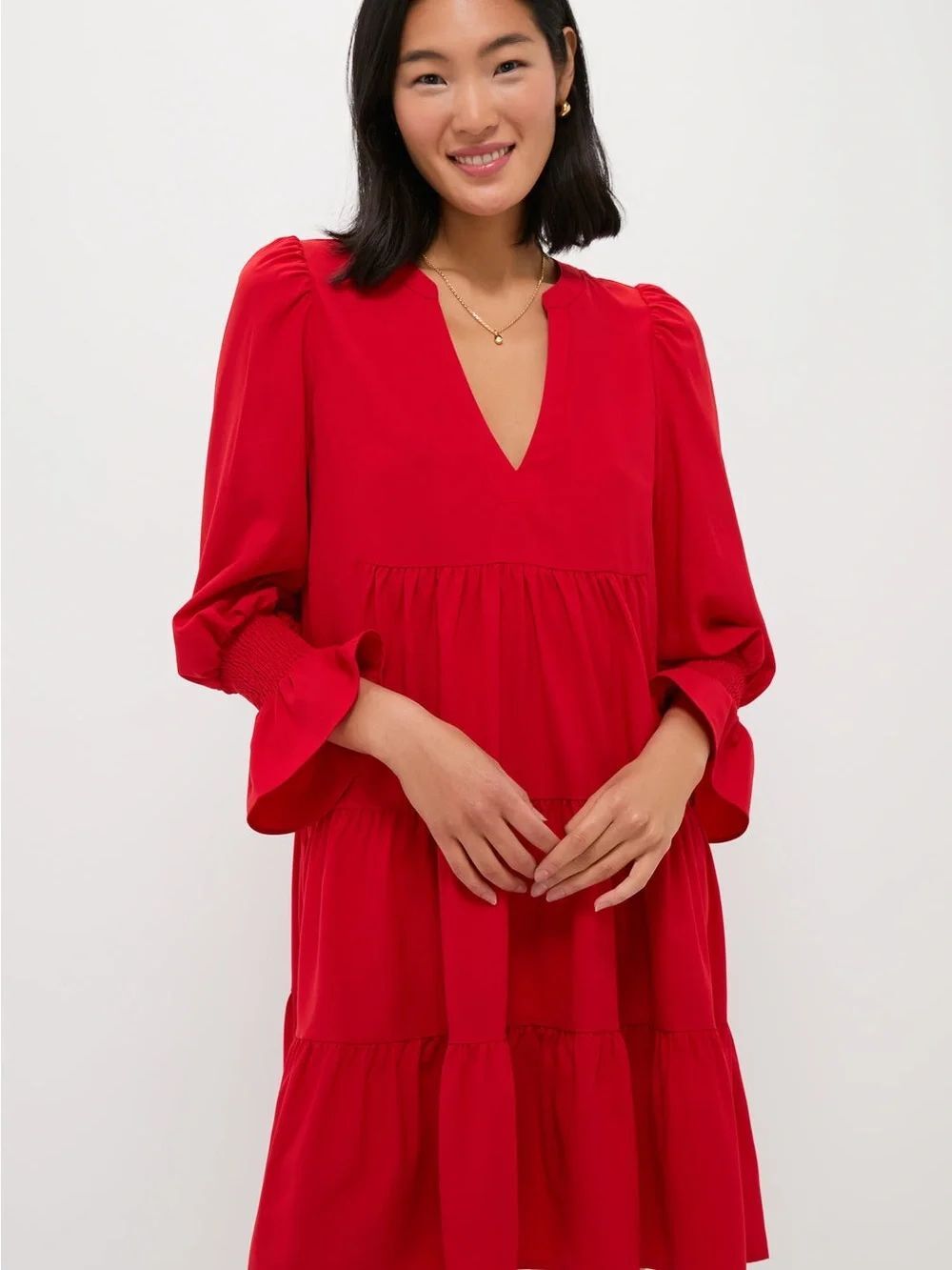 TUCKERNUCK POMANDER PLACE Red Tiered V-Neck Crepe Kenzo Dress Size XL